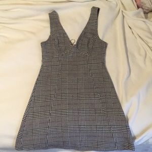 TOPSHOP: Black White & Red Plaid Mini Dress